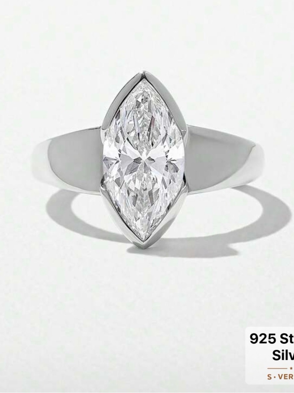 NWT-Bezel Vertical Mossanite Marquise-cut Engagement Ring